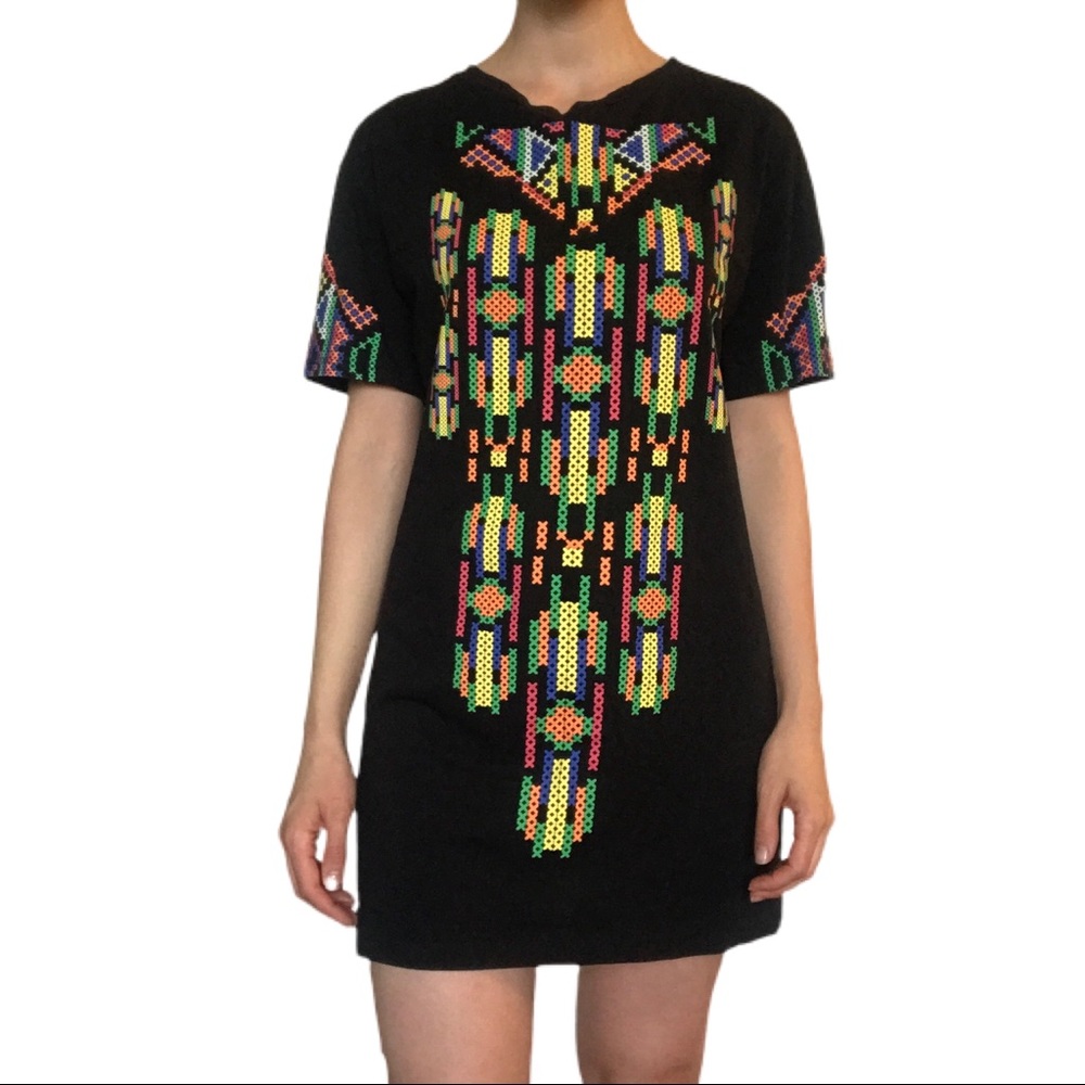 ZARA black graphic short sleeve africa print tunic